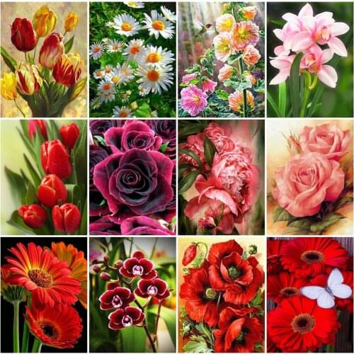 EverShine Diamond Embroidery Flower Diamond Painting Set Tulip Rhinestones Cross Stitch Beaded Needlework Needlework Home Decor