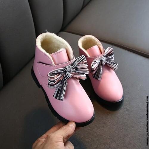 Girls Boots Bow Red Pink Ankle Shoes Warm Fur New Snow Nina Zapatos Kids Toddler Winter Footwear Baby