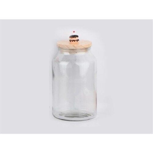 Zücev Jar 16x31 cm With Wooden Lid Single Simple Glass Jar