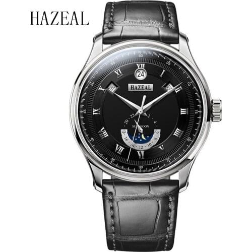 HAZEAL Luxury Casual Design Calendar Week Display Mens Automatic Fashion Top Brand Luxury Mechanical Male Wrist Watches