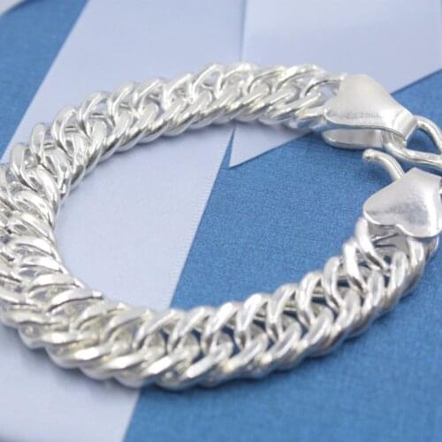 Pure 999 Fine Silver Flat Curb Link Bracelet For Men Solid 999 Fine Silver Mens Bracelet