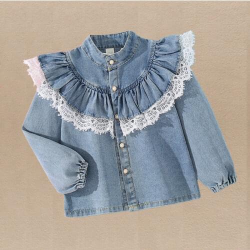 Childrens Long Sleeve Shirts Denim Tops for Kids New Spring & Autumn Baby Girls Shirt Cotton Clothes for Teens 3-14Y 2021