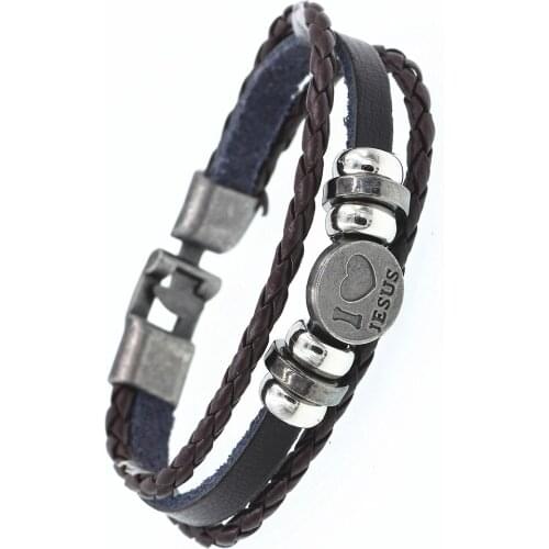 DGW Hot Sale Men I LOVE JESUS PU Leather Bracelet With Vintage Clasp High Quality Jewelry For Men Pulseira