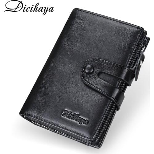 DICIHAYA Design Brand Men Wallets 100% Genuine Leather Purse with Credit Card Holder Male Wallet Zipper Coin Pocket Photo Holder