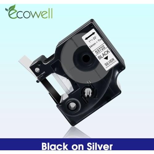 Ecowell Compatible for Dymo D1 53722 Label tape 24mm*7m Black on Silver tape for Dymo LabelManage 500TS 400 LabelWriter 450 Duo
