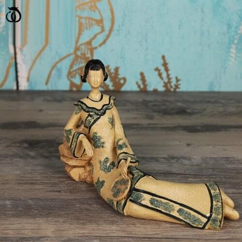 Classical Cheongsam Girls Character Arts Sculpture Home Decor Antiquity Lady Statue Resin Crafts Chinese Room Decoration R7131