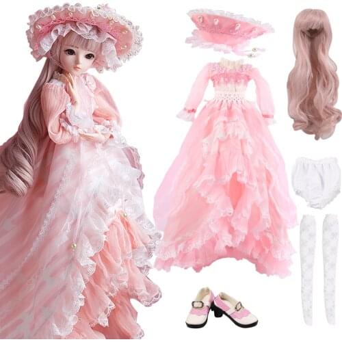 UCanaan Clothes Set For 1/3 BJD Dolls 60CM Princess Dress Full Outfits Wig Shoes Dresses Girls Dress UP Toys Accessories