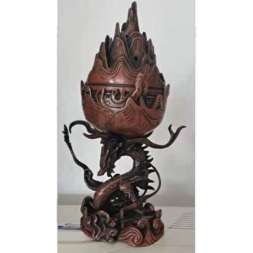 Fine Elegant Old Boshan Furnace Bronze Statue with Bragon And Phoenix Pattern Size:36cm