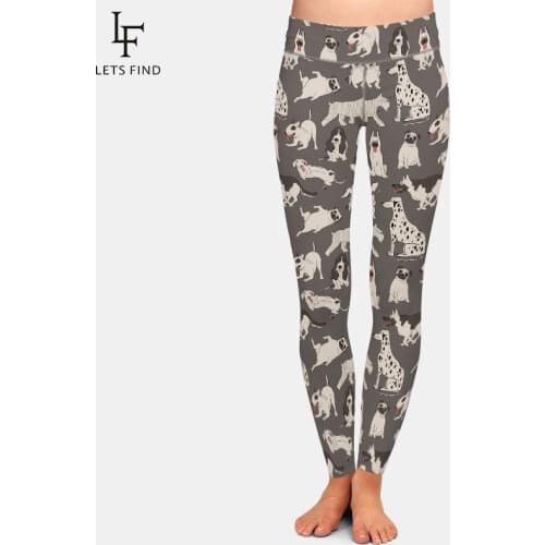 LETSFIND Super Soft Milk Silk Printing Cute Dogs Design Plus Size Leggings Fashion High Waist Fitness Elastic Women Leggings