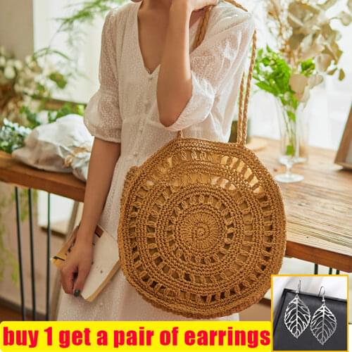 Summer Round Straw Shoulder Bags for Women Casual Handmade Rattan Woven Beach CrossBody Bag Female Travel Shopping Handbag Totes