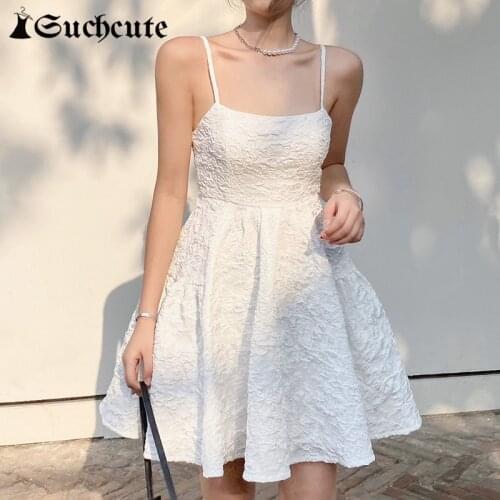 SUCHCUTE Elegent A-Line Dress 2021 Summer Flower y2k Tie Up Backless Dress Sexy Sleeveless Party Clubwear Mini Dress For Women