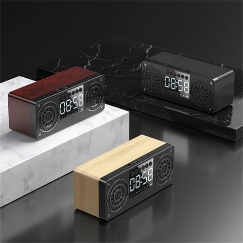 Multifunction Muldigital Alarm Clock Radio Wireless Bluetooth 5.0 Speaker Multicolor Sound Control Wooden Wood Square Radio#g3