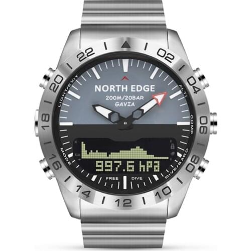Men Sports Digital Analog Watch Diving Watch Full Steel Business Wrist Watch Altimeter Compass 100m Waterproof