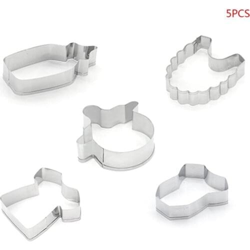 5 Pcs Set Baby Shower Cookie Cutters Set Stainless Steel Cloth Bib Feeding Bottle Biscuit Mold Cake Decorating Tools