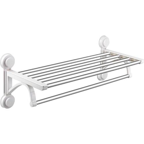OUSUWO Double Shelves Wall Mount Towel Shelf Punch-Free Towel Bar Cosmetic Shampoo Shelf Bathroom Kitchen Organizer Storage Rack