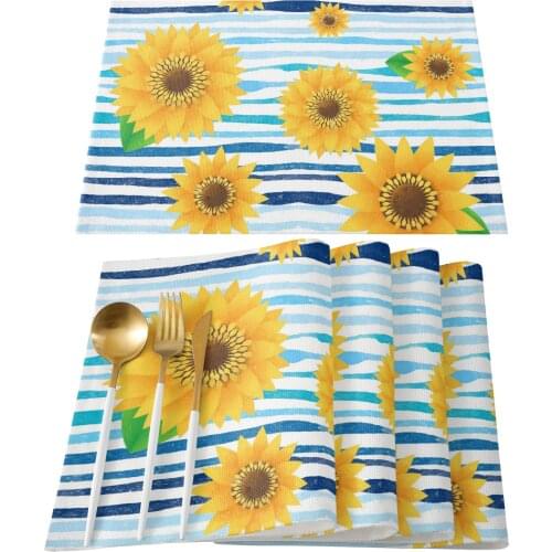 Sunflower Blue Stripes Table Mats for Dining Table Kitchen Table Coaster Accessories Modern Home Decor car coaster