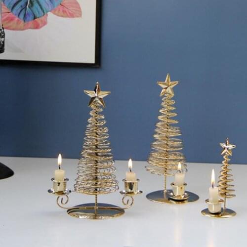 Metal Wire Candle Holder Creative Christmas Tree Shaped Candlestick for Dinner