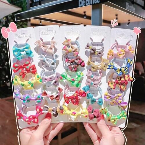 2021 New Fashion Cute Color Bow Elastic Hairband Headband Children Girls Lovely kids korean Style Hair Accessories Headwear Suit