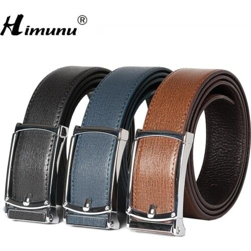 [HIMUNU]Newest Designer Belts Men High Quality Cowskin Genuine Leather Stripe Grain Luxury Mens Belt Metals Silver Smooth Buckle