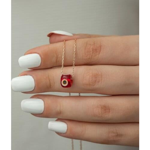 Red Evil Eye Beaded Silver Necklace DN380