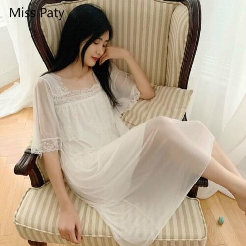 Silk night dress long underwear sleepwear princess lingerie for woman vintage nightgowns plus size sexy white home wear
