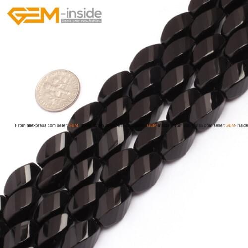 Gem-inside Natural Twist Twisted Top Grade AA Black Agates Onyx Stone Beads For Jewelry Making 15inch Multiple Size DIY