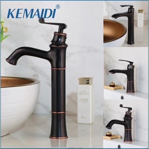 KEMAIDI Bathroom Faucet Basin Stream Spout Tap Black Oil Rubbed Bronze Bathroom Deck Mount Sink Vanity Tap Mixer Faucet