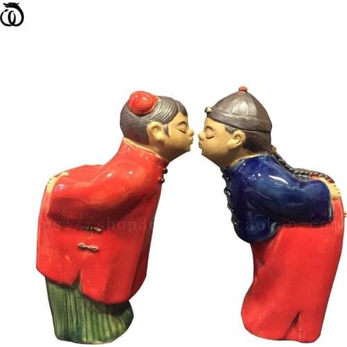 WU CHEN LONG Chinese Classical Kiss Boy And Girl Statue Figure Art Sculpture Ceramic Craft Home Decoration Wedding Gift R7101