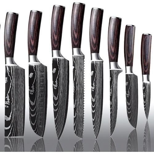 YAMY&CK 8 inch japanese kitchen knives Laser Damascus pattern chef knife Sharp Santoku Cleaver Slicing Utility Knives tool EDC