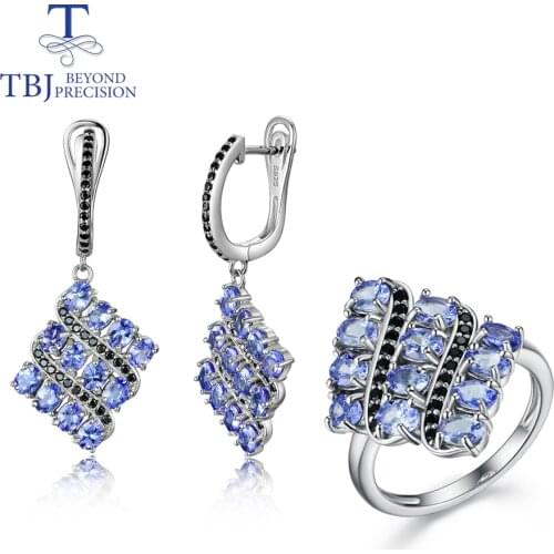 Top quality tanzanite jewelry set natural gemstone with 925 sterling silver earring and ring fine jewelry tbj promotion
