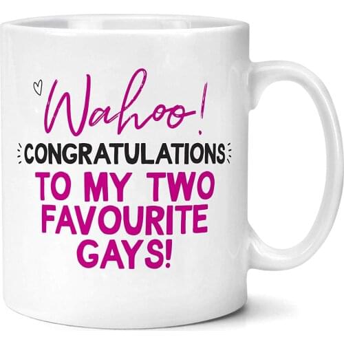 Funny Gay Wedding Gift for Same Sex Friends Wahoo Congratulations To My Two Favourite Gays Mug
