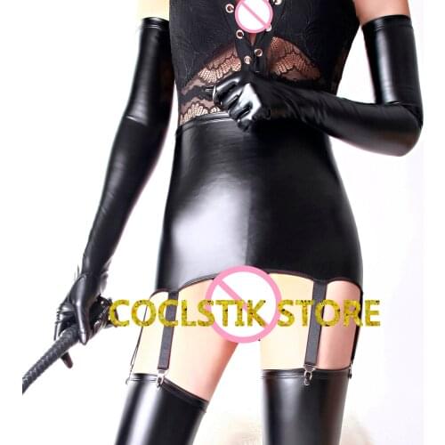 Womens Sexy Garter Belts Thong Wet Look Metallic Panties High Quality High Waist Female Matte Underwear Shorts Cosplay Accessory