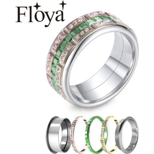 Floya Titanium Stainless Steel Rings Women Crytail Symmetry Rose Gold Jewelry Brand Statement Rings Femme Bijoux Free Box