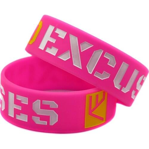 1PC No Excuse Motivation Silicone Wristband 1 Inch Wide Debossed Logo Adult Size