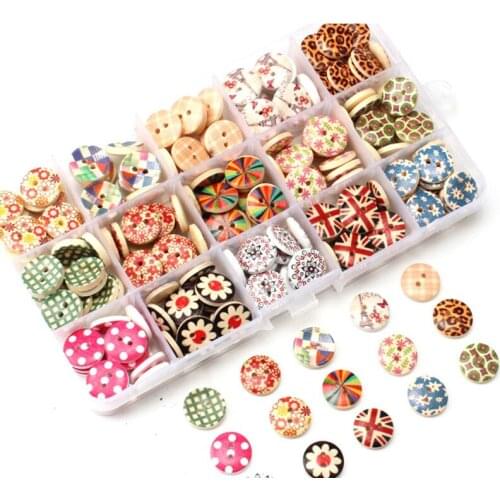 225pcs Cartoon Childrens Wooden Button Set Cute Color Handmade DIY Material Baby Clothes Sweater Button Accessories
