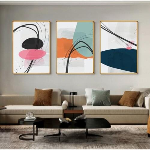 Abstract Shapes Line Art Poster Geometric Wall Art Prints Picture Canvas Painting Minimalist Style Living Room Decoretion
