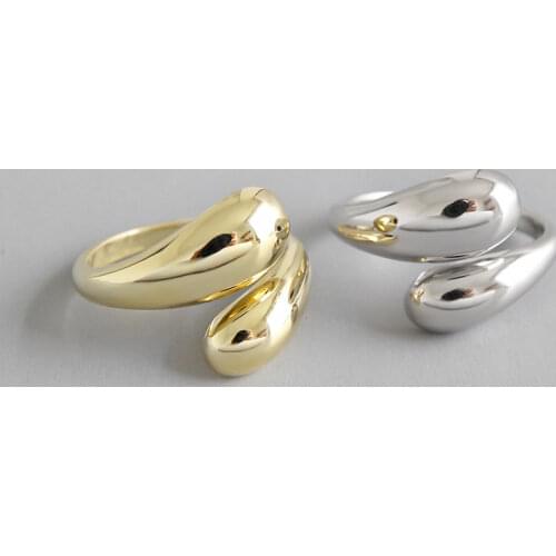 925 Sterling Silver Smooth Simple Water Drop Gold Ring For Women Open Ring Party Gift Jewlery Wholesale S-R723