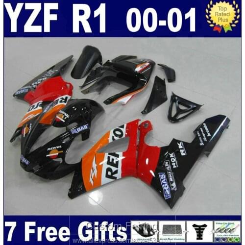Free 7 gifts fairing kit for Yamaha YZFR1 00 01 red black bodywork fairings set YZF R1 2000 2001 LK45