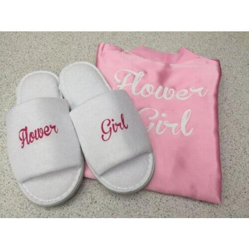 Customize glitter wedding Bride Bridesmaid Flower girl satin pajamas robes with slippers kiminos bridal party favors gifts