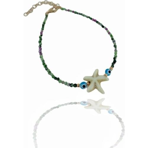 Ruby in Zoisite Stone Sea Star 925 Silver Bracelet