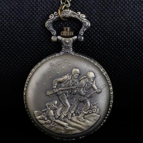 Steampunk Fighter War Bronze Quartz Pocket Watch with Chain for Men Women Pendant Necklace Watches CF1075