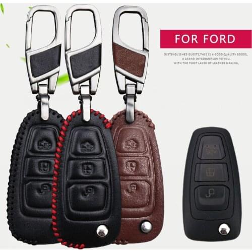 Real Leather Car Key Case Cover For Ford Focus 2 3 Fiesta MK7 MK8 Kuga Ranger Ecosport Explorer Key Ring Shell Holder Keychain