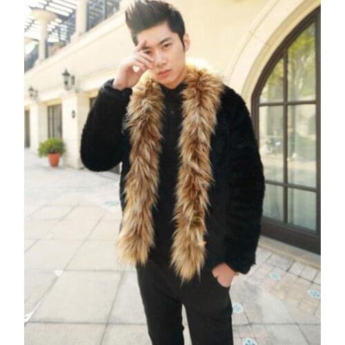 Black warm casual short fox Mink fur coat mens leather jacket men coats Villus winter loose thermal outerwear british style 3XL