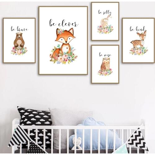 Deer Fox Bear Rabbit Owl Raccoon Nursery Wall Art Canvas Painting Nordic Posters And Prints Wall Pictures Baby Kids Room Decor