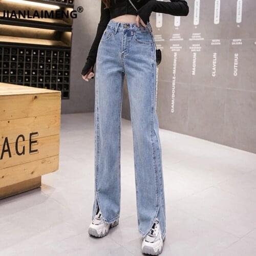 Women Solid Vintage High Waist Wide Leg Denim Trousers Simple All-match Loose Fashion Harajuku Womens Chic Casual Jeans Woman