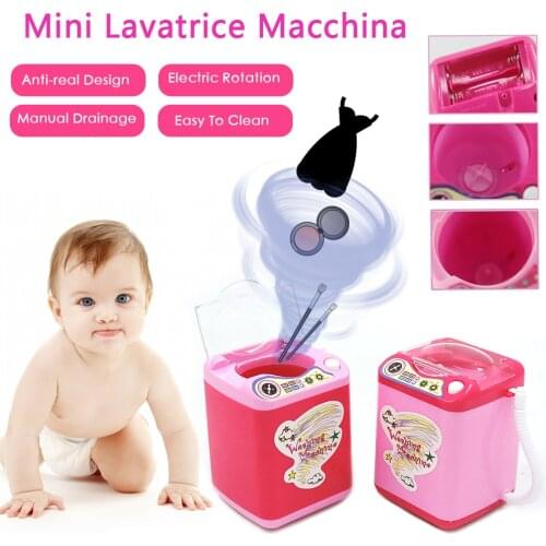 2019 Mini Simulation Children Play Pretend Cute Cosmetic Puff Electric Washing Machine Makeup Brush Cleaner Kids Furniture Toys