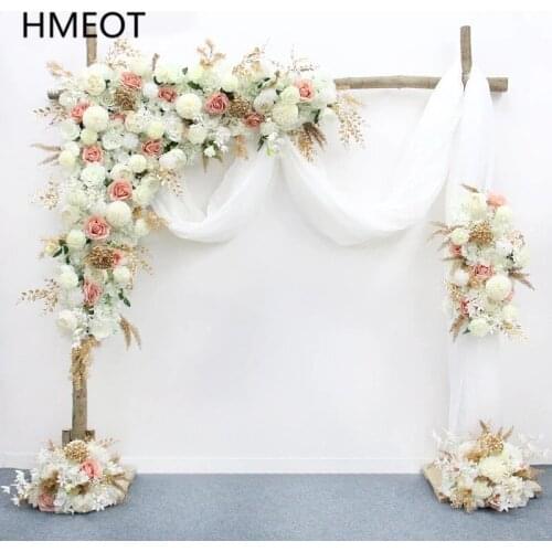 Custom Rose Flower Row With Gold Leaf Artificial Corner Flower Arrangement Party Wedding Backdrop Wall Stage Display Flower Ball
