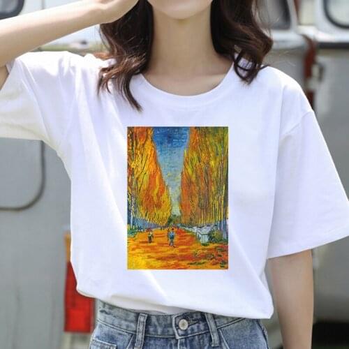Oversize T Shirt Women Oil Painting Printed Summer Short Sleeve White Tee Shirt for Girls Ladies Female Clothing Fashion T-Shirt
