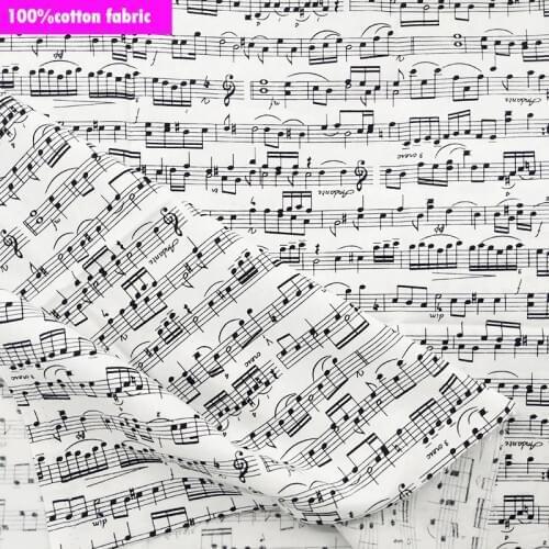 Wide 110cm White Music Fabric Cotton Musical Note Printed Cotton Fabric Sewing Patchwork DIY Shirt Clothing Children Fabric