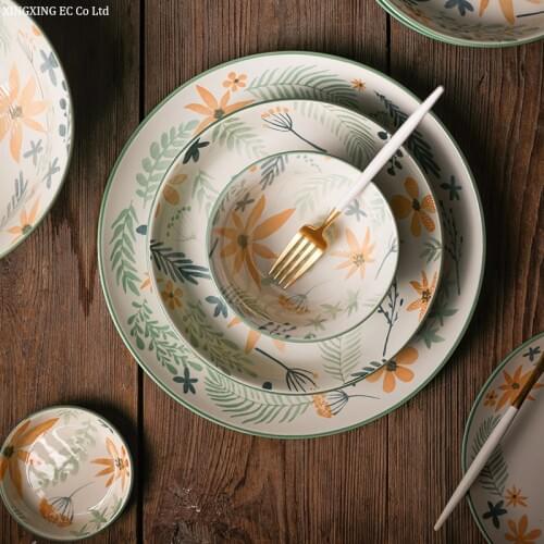 Nordic Ceramic Creative Bowls and Plates Tableware Personalized Household Dishes Set Large Soup Bowl 10.5-inch Ramen Fruit Bowl